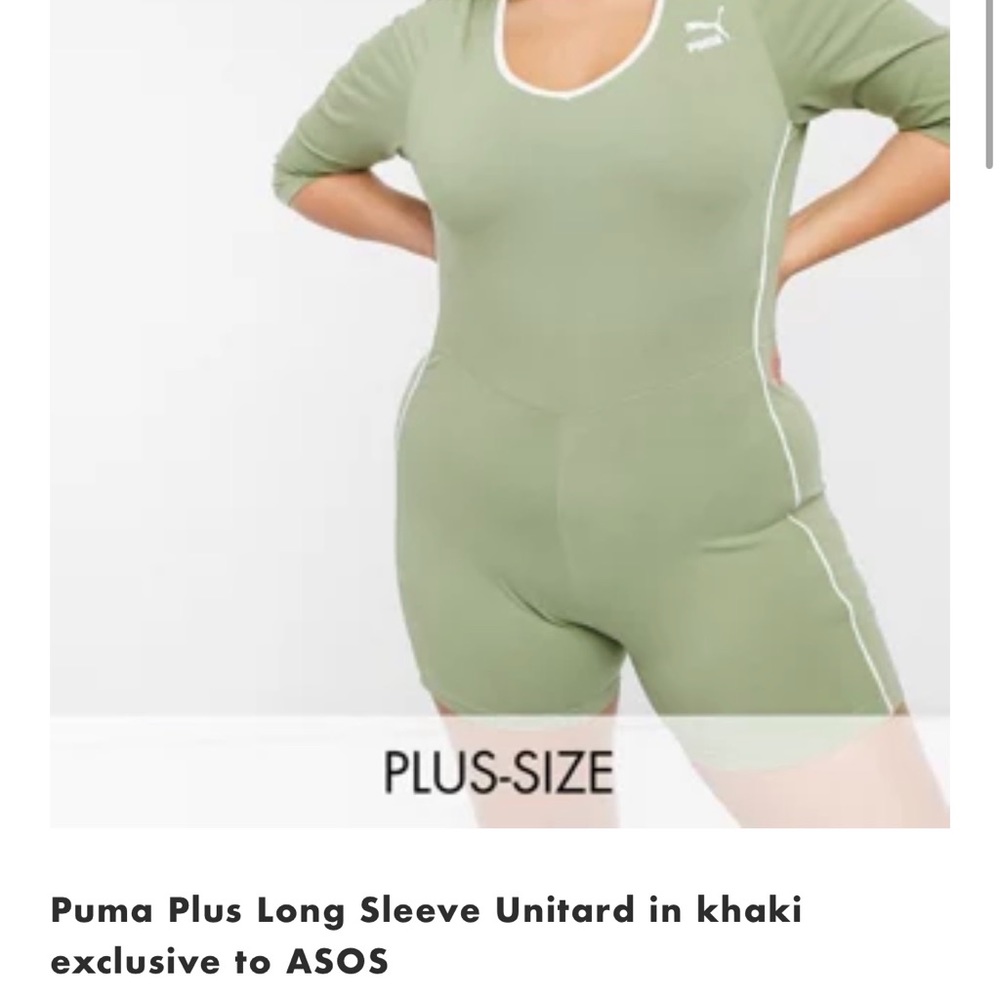 PLUS puma 3/4 sleeve unitard in Khaki exclusive to ASOS